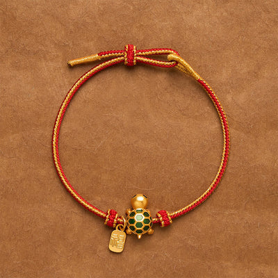 Buddha Stones Red String Copper Fu Character Turtle Braided Luck Bracelet - Square Fu Character - image 0