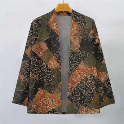 Buddha Stones Cotton Vintage Patchwork Waves Pattern Open Front Men's Kimono - image 1