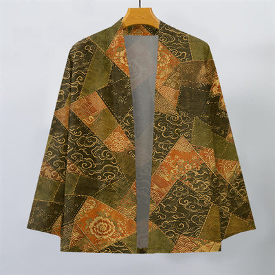Buddha Stones Cotton Vintage Patchwork Waves Pattern Open Front Men's Kimono - image 7