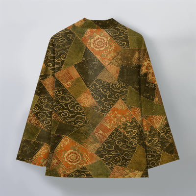 Buddha Stones Cotton Vintage Patchwork Waves Pattern Open Front Men's Kimono - image 8