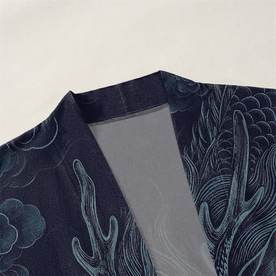 Buddha Stones Cotton Ancient Dragon Mist Pattern Open Front Men's Kimono - image 3