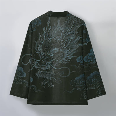 Buddha Stones Cotton Ancient Dragon Mist Pattern Open Front Men's Kimono - image 8