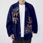 Foviel Cotton Twin Koi Blossom Pattern Open Front Men's Kimono