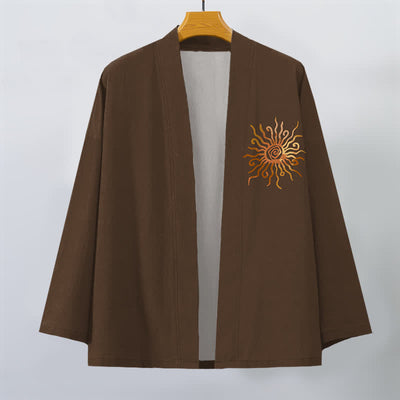 Buddha Stones Cotton Golden Sunburst Pattern Open Front Men's Kimono - image 7