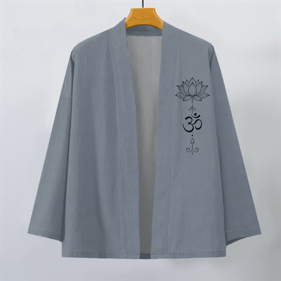 Buddha Stones Cotton Zen Lotus Pattern Open Front Men's Kimono - image 1
