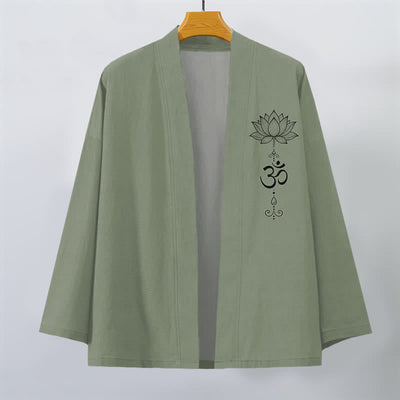 Buddha Stones Cotton Zen Lotus Pattern Open Front Men's Kimono - image 7