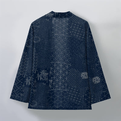 Buddha Stones Cotton Seigaiha Asanoha Pattern Open Front Men's Kimono - image 2