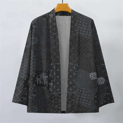 Buddha Stones Cotton Seigaiha Asanoha Pattern Open Front Men's Kimono - image 7