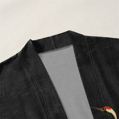 Buddha Stones Cotton Golden Crane Rolling Waves Pattern Open Front Men's Kimono - image 3