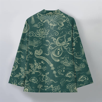 Buddha Stones Cotton Lotus Cloud Linework Pattern Open Front Men's Kimono - image 8