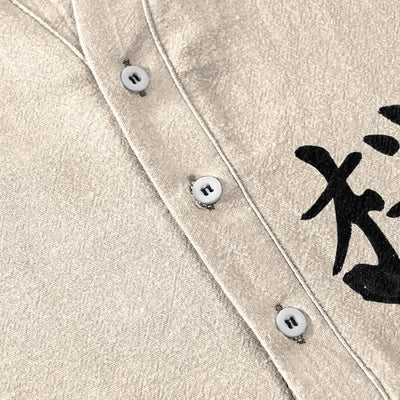 Buddha Stones Cotton Plum Blossom Calligraphy Pattern Men's Short Sleeve Half Button Shirt - image 3