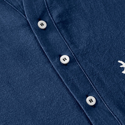 Buddha Stones Cotton Ocean Wave Bird Pattern Men's Short Sleeve Half Button Shirt - image 3
