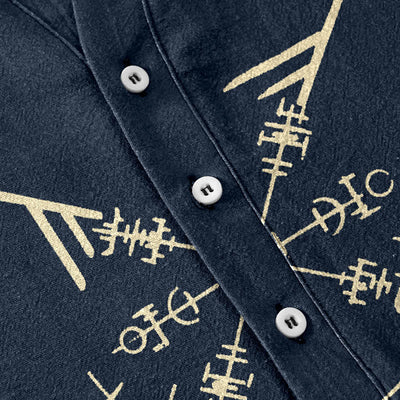 Buddha Stones Cotton Tribal Geometric Rune Pattern Men's Short Sleeve Half Button Shirt - image 3