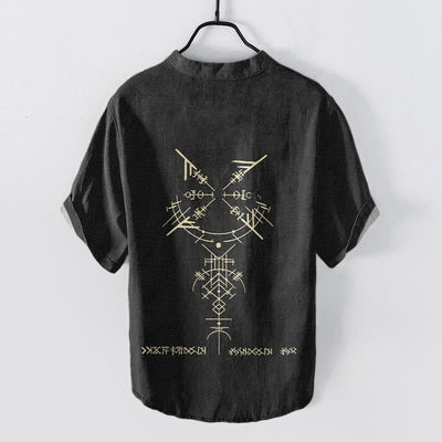 Buddha Stones Cotton Tribal Geometric Rune Pattern Men's Short Sleeve Half Button Shirt - image 6