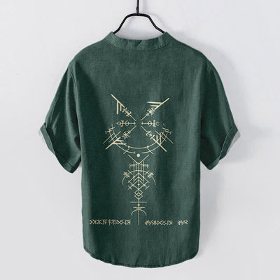 Buddha Stones Cotton Tribal Geometric Rune Pattern Men's Short Sleeve Half Button Shirt - image 8