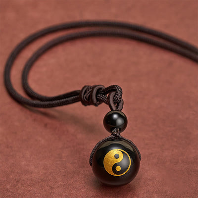 Buddha Stones Black Obsidian Carved Purification Yin Yang Necklace Pendant - image 8