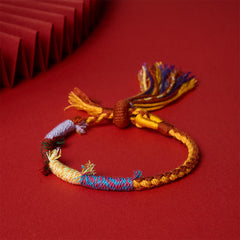 Buddha Stones Cotton Rope Retro Boho Adjustable Tassel Bracelet - Red Yellow Mix - 5.5–6.7 in (14–17 cm) - image 0
