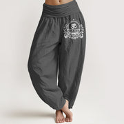 Foviel Pure Cotton Sacred Lotus Om Pattern Women's Elastic Waist Harem Pants