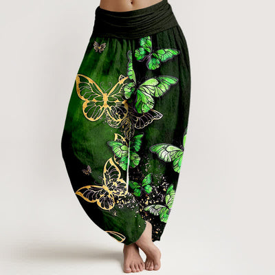 Buddha Stones Cotton Artistic Butterfly Glow Pattern Women's Elastic Waist Harem Pants - ForestGreen - US16，UK/AU20，EU48 (3XL) - image 5