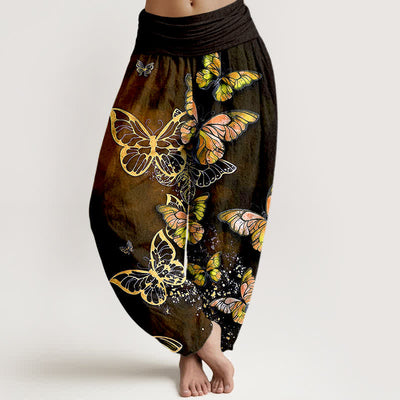 Buddha Stones Cotton Artistic Butterfly Glow Pattern Women's Elastic Waist Harem Pants - DarkGoldenrod - US16，UK/AU20，EU48 (3XL) - image 8