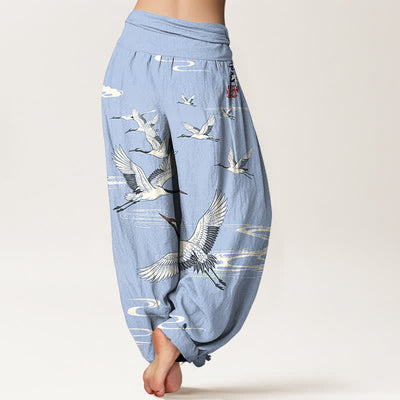 Buddha Stones Cotton Oriental Crane Wave Pattern Women's Elastic Waist Harem Pants - image 10