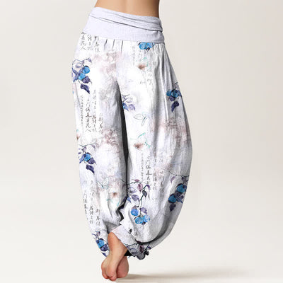 Buddha Stones Cotton Ink Calligraphy Citrus Butterfly Pattern Women's Elastic Waist Harem Pants - image 7