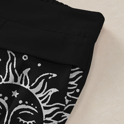 Buddha Stones Cotton Linen Celestial Sun Moon Pattern Women's Elastic Waist Wide Leg Pants With Pockets - image 2