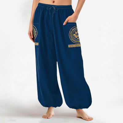 Buddha Stones Cotton Lotus Mandala Pattern Women's Elastic Waist Harem Pants With Side Pockets - image 11