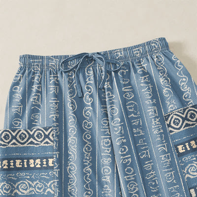 Buddha Stones Cotton Ethnic Geometric Stripe Pattern Women's Elastic Waist Harem Pants With Side Pockets - image 5