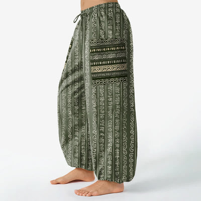 Buddha Stones Cotton Ethnic Geometric Stripe Pattern Women's Elastic Waist Harem Pants With Side Pockets - image 8