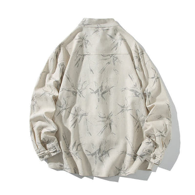 Buddha Stones Spring Casual Tang Style Frog Button Bamboo Print Men's Long Sleeve Shirts - image 7