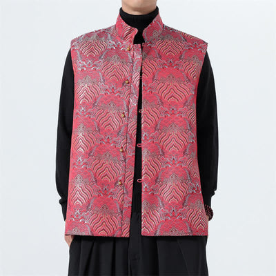 Buddha Stones Fall Tang Style Elegant Mandarin Collar Sea Waves Floral Pattern Tank Top Men's Vest - image 14