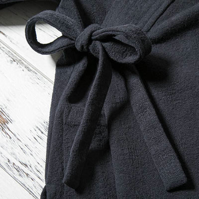 Buddha Stones Fall Winter Minimalist Drawstring V-Neck Lace-up Solid Cotton Men's Kimono - image 5