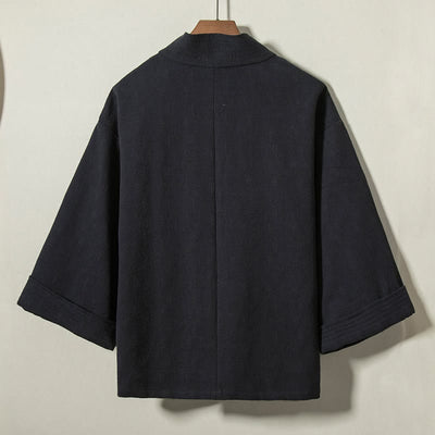 Buddha Stones Fall Winter Minimalist Drawstring V-Neck Lace-up Solid Cotton Men's Kimono - image 1