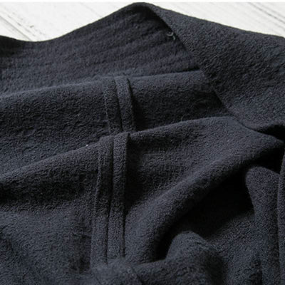 Buddha Stones Fall Winter Minimalist Drawstring V-Neck Lace-up Solid Cotton Men's Kimono - image 3