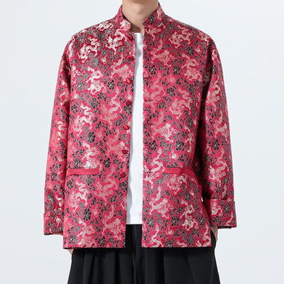 Buddha Stones Fall Winter Tang Style Elegant Mandarin Collar Abstract Dragon Men's Jacket With Pockets - image 19