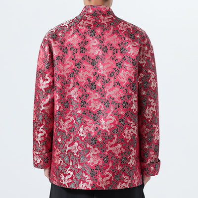 Buddha Stones Fall Winter Tang Style Elegant Mandarin Collar Abstract Dragon Men's Jacket With Pockets - image 17