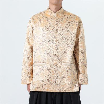 Buddha Stones Fall Winter Tang Style Elegant Mandarin Collar Abstract Dragon Men's Jacket With Pockets - LemonChiffon - US/UK/AU46，EU56 (5XL) - image 22
