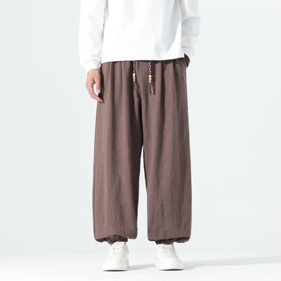 Buddha Stones Spring Summer Casual Minimalist Drawstring Solid Cotton Ankle Pants Men's Tapered Pants With Pockets - Sienna - US/UK/AU46，EU56 (5XL) - image 30