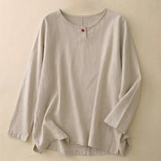 Foviel Spring Fall Casual Simple Solid Crew Neck Design Cotton Women's Long Sleeve T-Shirt