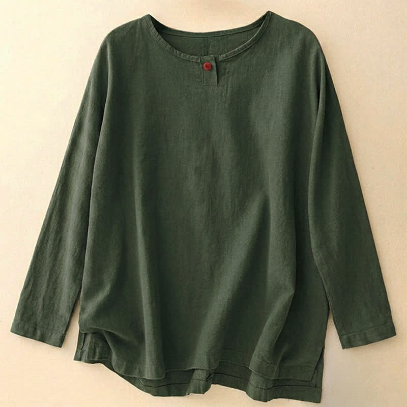 Buddha Stones Casual Plain Women's Crew Neck Design Loose Half Sleeve T-shirt - DarkOliveGreen - Long Sleeve - US14，UK/AU18，EU46 (2XL) - image 37