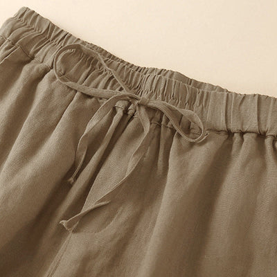 Buddha Stones Plain Color Bottom Hollow Lace Design Lace-up Cotton Women's Shorts With Pockets - image 10