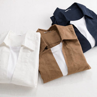 Buddha Stones Fall Casual Minimalist Solid Layered Look Men's Long Sleeve Shirts - image 17