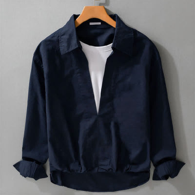 Buddha Stones Fall Casual Minimalist Solid Layered Look Men's Long Sleeve Shirts - MidnightBlue - US/UK/AU42，EU52 (3XL) - image 5