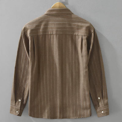 Buddha Stones Fall Casual Vintage Button-Up Striped Cotton Men's Long Sleeve Shirts With Pocket - image 1