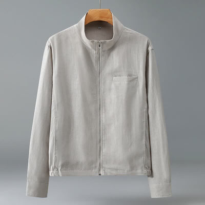 Buddha Stones Fall Minimalist Mandarin Collar Solid Men's Jackets With Pocket - Gainsboro - US/UK/AU42，EU52 (3XL) - image 2