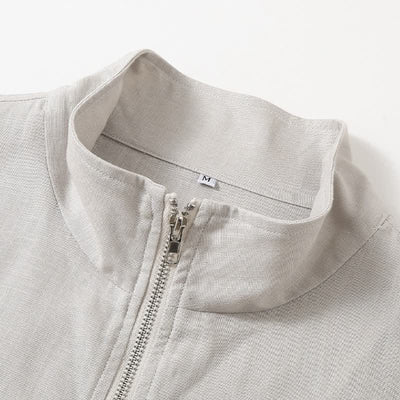 Buddha Stones Fall Minimalist Mandarin Collar Solid Men's Jackets With Pocket - image 4