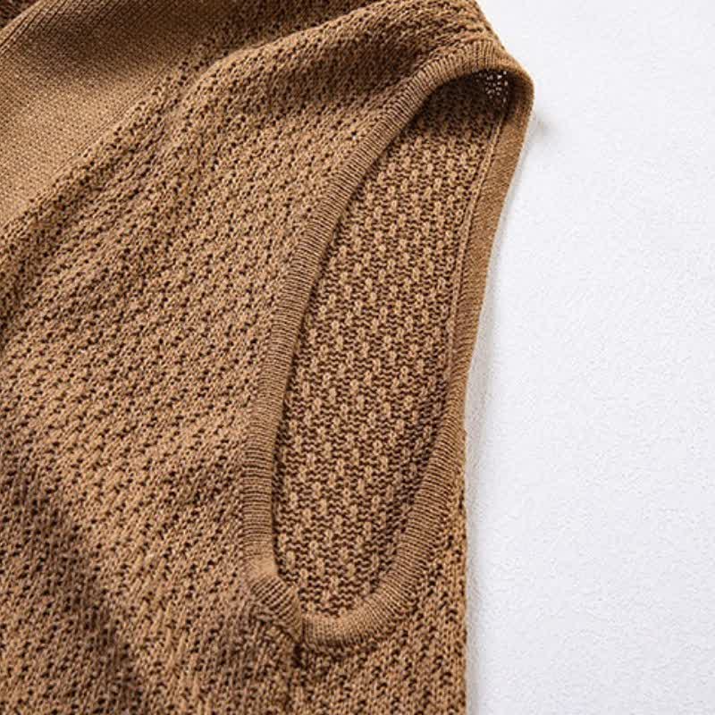 Buddha Stones Fall Casual Minimalist Side Slit Solid Knit Tank Top Men's Vests - image 3