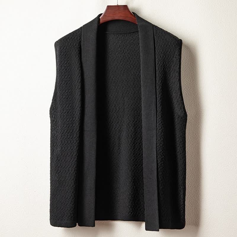 Buddha Stones Fall Casual Minimalist Side Slit Solid Knit Tank Top Men's Vests - Black - US/UK/AU42，EU52 (3XL) - image 7