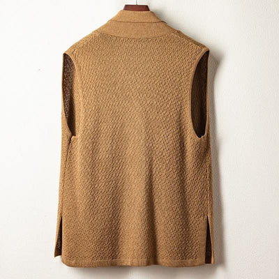 Buddha Stones Fall Casual Minimalist Side Slit Solid Knit Tank Top Men's Vests - image 1